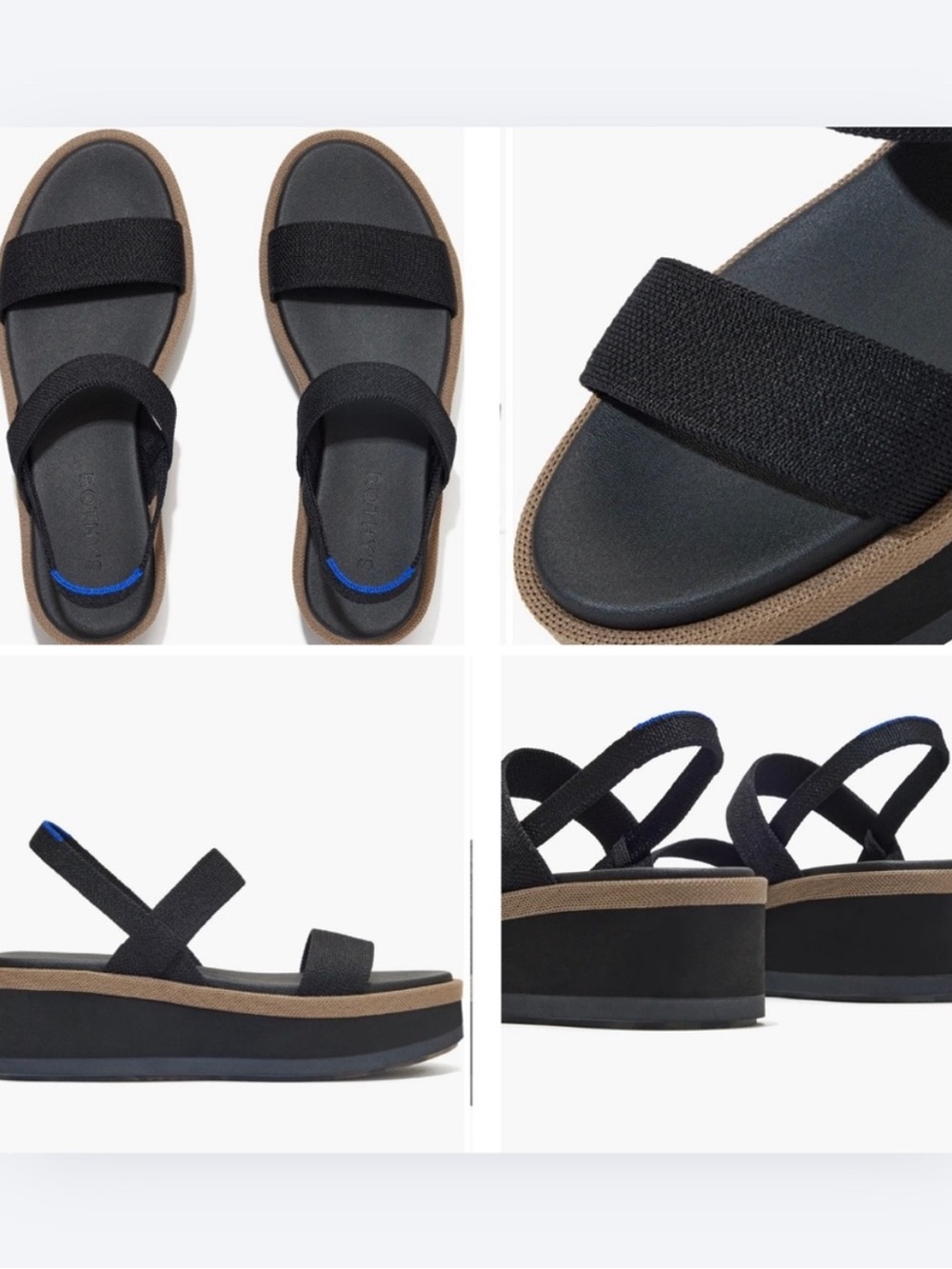 Rothy’s Black Platform Slingback Sandals with Tan Midsole